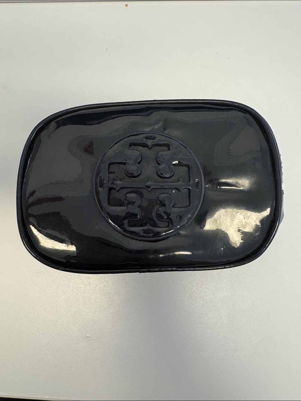 Tory Burch Black Patent Logo Cosmetic Case